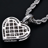 Collier pendentif cœur glacé pour femme, plaqué or, argent et rhodium, en laiton et zircon, avec chaîne corde, bijoux hip-hop