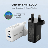 UK Plug UKCA pengisi daya dengan Port ganda 65W, adaptor daya USB C pengisi daya cepat untuk Laptop Tablet Android