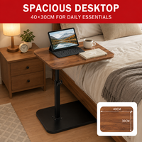 Table d'appoint réglable en forme de C pour canapé-lit - Plateau en MDF noyer avec base en métal, table d'appoint pour ordinateur portable réglable en hauteur
