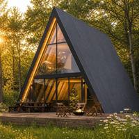 Cabane préfabriquée à ossature en A, conception flexible, structure en acier durable, mini-maisons prêtes à être expédiées pour projets de construction de complexes hôteliers et glamping