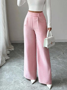 <span class=keywords><strong>Pantaloni</strong></span> <span class=keywords><strong>a</strong></span> vita alta personalizzati rosa <span class=keywords><strong>a</strong></span> gamba larga <span class=keywords><strong>con</strong></span> bottone in vita elegante taglio dritto <span class=keywords><strong>pantaloni</strong></span> <span class=keywords><strong>Palazzo</strong></span> larghi fabbrica all'ingrosso - Product Image 3