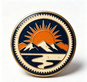 Circular Hard Enamel Metal <b>Pin</b> Sun Over Mountains Emblem Gold-Plated Zinc Alloy Souvenir <b>Badge</b> Traditional Design - Product Image 2