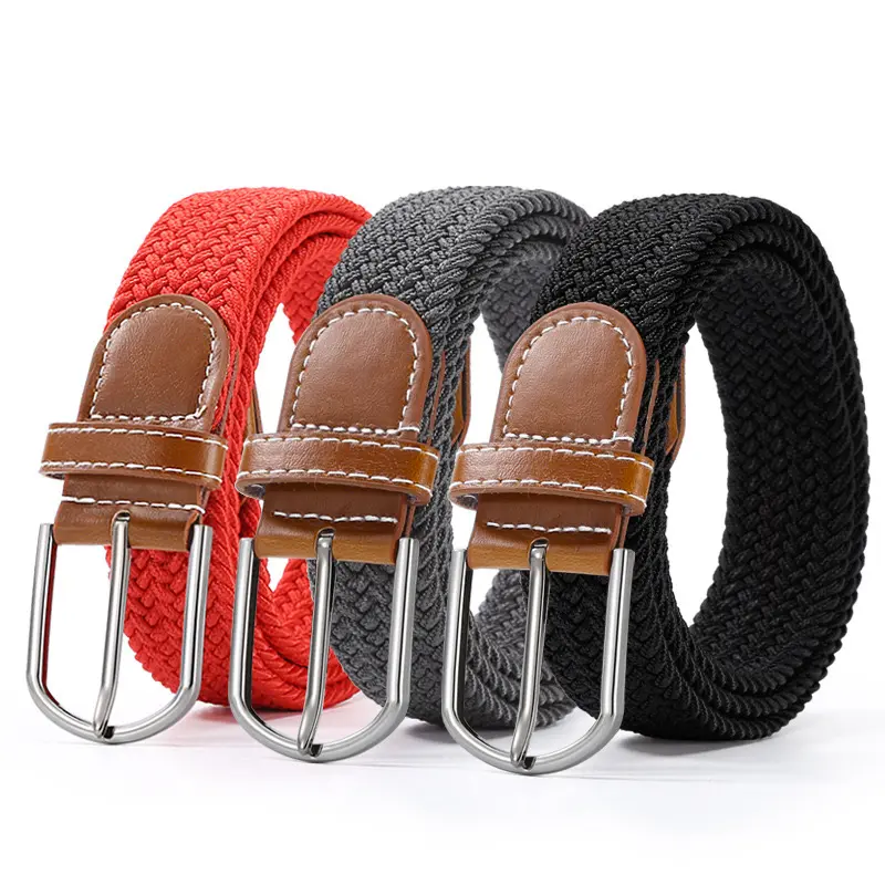 Women/Men's Knitted Sports Elastic Belt with Metal Buckle Woven Stretch and Braided Design