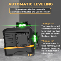 Niveau laser industriel INORM 3D à croix verte auto-nivelant, 3 points, portée 30m, batterie rechargeable 2600mAh, IP54, télécommande