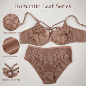 Ensemble soutien-gorge à armatures et culotte taille mi-haute élégant pour femme avec motif floral en dentelle, bretelles convertibles, respirant - Product Image 2