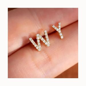 Pendientes de Oro Original de 18K con Diamantes Naturales de Xinfly, Combinación Libre, 26 Letras - Product Image 1