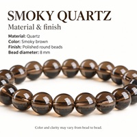 Bracelet en perles de quartz fumé naturel 8 mm, style classique avec cristaux et strass