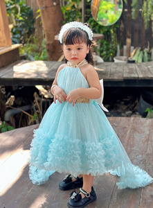 Vestido de fiesta de lujo hasta la rodilla para niñas Vestido de princesa de lentejuelas de gama alta con cuello Halter Suministro ODM - Product Image 6