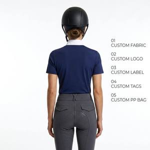 Women's <b>Short</b> <b>Sleeve</b> Equestrian Shirt Stand Collar Half Zipper Contrast White Collar Horse Riding Top Customizable - Product Image 2