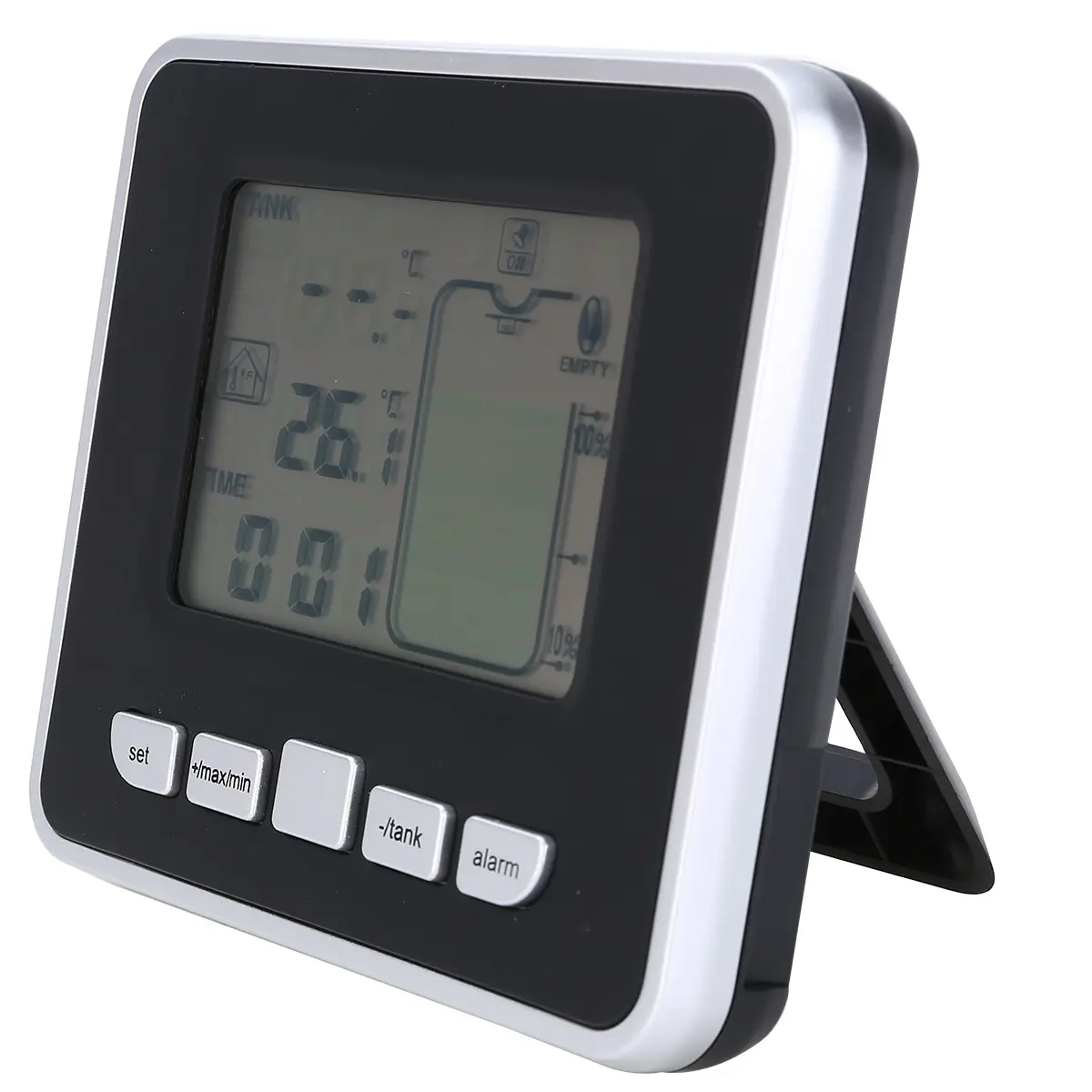 Ultrasonik su deposu seviye ölçer sıcaklık sensörü düşük pil sıvı derinlik göstergesi zaman alarmı verici ölçüm araçları