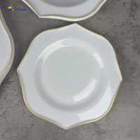Service de table élégant en verre opale à bord doré, 24 pièces, assiettes et bols en verre blanc en forme de fleur, pour mariage, hôtel, banquet, décoration de table