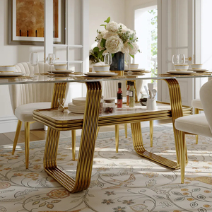 Table <span class=keywords><strong>à</strong></span> manger rectangulaire moderne de luxe avec plateau en verre de 71 pouces, design <span class=keywords><strong>à</strong></span> rangement ouvert pour un espace domestique bien rangé, convient <span class=keywords><strong>à</strong></span> 4-6 personnes - Product Image 5