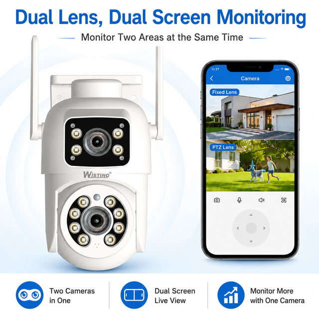 Wistino V380pro Dual Lens Dual Screen Wifi Camera AI Automatic Tracking Two Way Voice Smart Wireless Security+Cameras