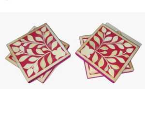 ชุดที่รองแก้ววอลนัททรงสี่เหลี่ยมลายดอกไม้เรขาคณิตสีแดงสีขาวที่ทันสมัยหรูหราเสื่อสำหรับตกแต่งเครื่องดื่มสไตล์คลาสสิก - Product Image 2