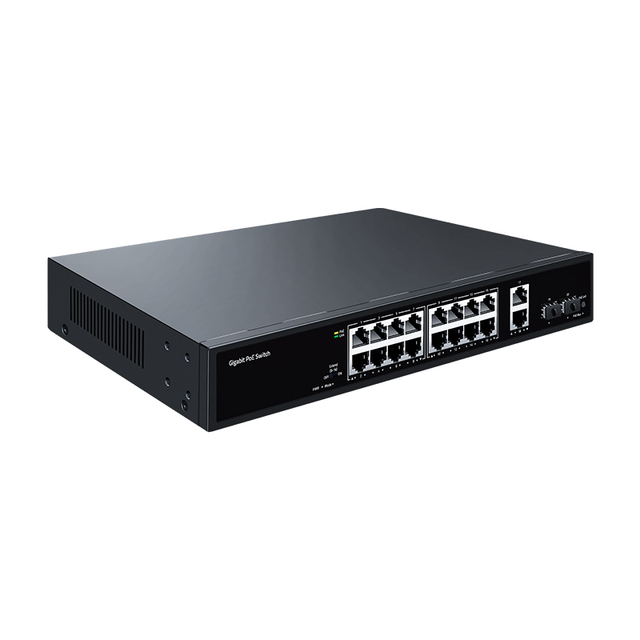 HORACO 16-Port Gigabit POE Networking Switch with 2 Uplink 1000M 2 SFP Slots 40Gbps QoS VLAN Support