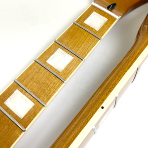 Mástil de guitarra TL de arce tostado de 22 trastes, 9.5 y 12 pulgadas, con incrustaciones de bloques blancos perlados y ribete blanco - Product Image 6