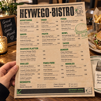 Impression de menus personnalisés en papier kraft vintage, menu de restaurant bistro en papier recyclé avec logo