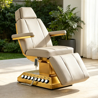 Table de massage électrique confortable pour soins du visage et extensions de cils, avec 3 moteurs, base dorée, éclairage intégré, pour salon et salle de sport