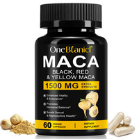 Cápsulas de Raíz de Maca OneBotanical Negras, Rojas y Amarillas Personalizadas para Promover el Equilibrio Hormonal y Mejorar la Vitalidad