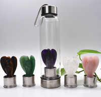 Bouteille d'eau en verre borosilicate de 450 ml avec logo personnalisé, pierres précieuses de guérison en quartz et cristaux naturels – Vente en gros