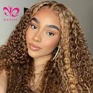 13 × 4 Lace Front Human Hair Wigs Highlights Honey Blonde Ombre Brown CurlyスタイルFrontalレースWig用のハイライトWoman Preplucked