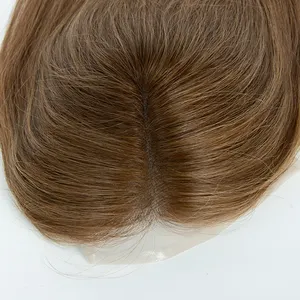 Kadınlar Toppers için saç Mono taban peruk 100% gerçek insan saçı manikür hizalanmış klip