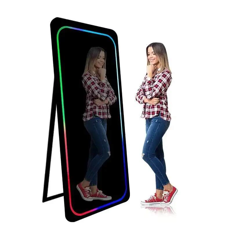 selfie retro round magic beauty 65inch mirror touch screen led frame photo booth with camera and printer kiosk for events