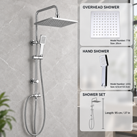 Ensemble de douche carré haut de gamme effet pluie chromé avec douchette minimaliste et rail coulissant pour importateurs B2B en gros