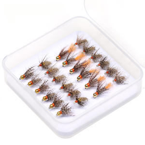 Kit de 24 pièces/boîte, tête de perle en tungstène/tête de perle en laiton/hameçon <span class=keywords><strong>jig</strong></span>, mouche à oreilles de lièvre souple pour la pêche à la truite, au bar, à la perche, leurres de pêche 14 # - Product Image 1