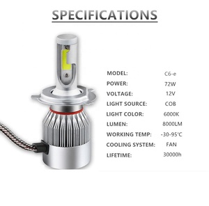 High Temperature Resistance <strong>Auto</strong> <strong>Lighting</strong> <strong>System</strong> C6 Super Bright H1 H7 H13 9004 9007 H13 H4 Led Headlight Bulb for Car - Product Image 6