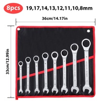 Jeu de clés à cliquet à tête fixe rouge et noire de 8 pièces avec outils à embout ouvert et à fourche, en acier au chrome-vanadium, entraînement 1/4 pouce