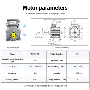 Innomotics Siemens 11Kw 15HP 4-Pole <span class=keywords><strong>AC</strong></span> đồng bộ động cơ điện ba giai đoạn 0cv3162b 1le0003-1db23-3aa4 3000rpm tốc độ định mức - Product Image 3