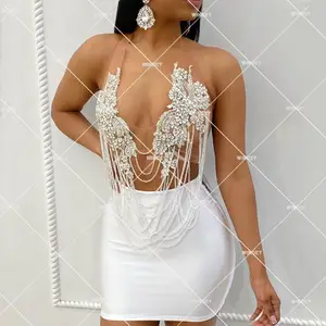 Pha Lê Bead Fringe May Rhinestone Hoa Thêu Sexy Thanh Lịch Đảng Dài Tua Cocktail Dresses Buổi Tối Cho Prom