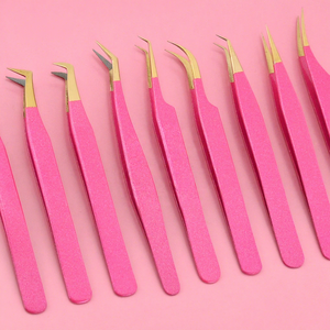 Pinzas de pestañas con punta de fibra al por mayor pinzas de extensión de pestañas 45 pinzas de pestañas de 90 grados para caja de embalaje personalizada de volumen - Product Image 1