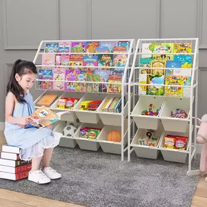 Nieuw Ontwerp Kinderen Boekenplank Boekenkast Metalen Speelgoed Stapelen Organiseren Rack Met 8 Manden