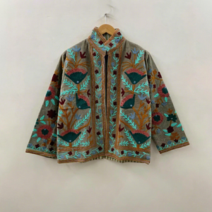 Chaqueta de Terciopelo Bordada con Motivos Florales Étnicos Indios, Hecha a Mano, Unisex, Estilo Bohemio Artesanal Tradicional, Transpirable, de Algodón - Product Image 1
