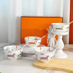 Loving Home Bone China Cute Bowl Set unicorn Pattern Six Bowls With Spoons Household Rice Bowl - Product Image 1
