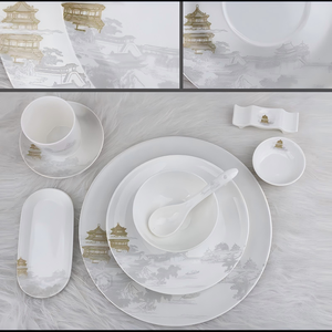 Service de table en céramique chinoise classique, design paysager, bol en porcelaine avec couvercle, vaisselle réutilisable pour les repas en famille - Product Image 3