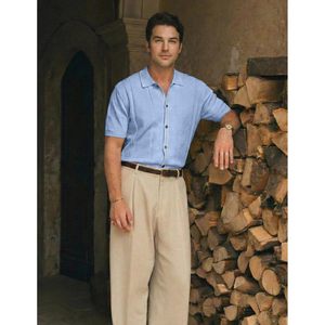 Chemise à Boutons en Tricot pour Homme FOXA, Manches Courtes, Respirante, Décontractée, pour les Vacances, Polo en Coton Bleu Clair - Product Image 6