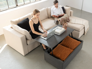 Tavolino <span class=keywords><strong>da</strong></span> Caffè Trasformabile Moderno di Lusso in Legno Naturale Nero Regolabile, Resistente, di Tendenza negli USA per Soggiorno - Product Image 4