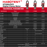 HABOTEST HT206 Digital Clamp Meter DC/AC Arus 600A Multimeter 1000V 50/60Hz Pengukur Kapasitansi dan Tegangan