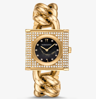 Jam Tangan Wanita MAROSERTO Logo Kustom, Jam Tangan Rantai Mini Lock Pavé Stainless Steel Warna Perak untuk Wanita
