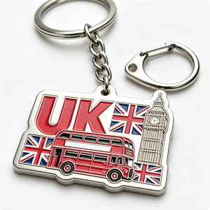 Porte-clés souvenir du Royaume-Uni en alliage de zinc, forme irrégulière, mousqueton tendance, résistant à l'usure, design Big Ben, bus rouge, Union Jack - Product Image 6