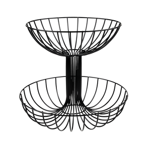 Fruit Basket Bowl 2-Tier Stand Metal <b>Storage</b> Organizer Wire Black <b>Vegetable</b> <b>Storage</b> <b>Rack</b> For Kitchen - Product Image 1