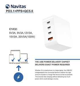 Cargador compacto <span class=keywords><strong>USB</strong></span> <span class=keywords><strong>C</strong></span> Gan de 100W, adaptador de pared rápido de 4 puertos para <span class=keywords><strong>MacBook</strong></span> <span class=keywords><strong>Pro</strong></span> 15 Galaxy S24 Ultra Steam Deck con protección OTP - Product Image 3