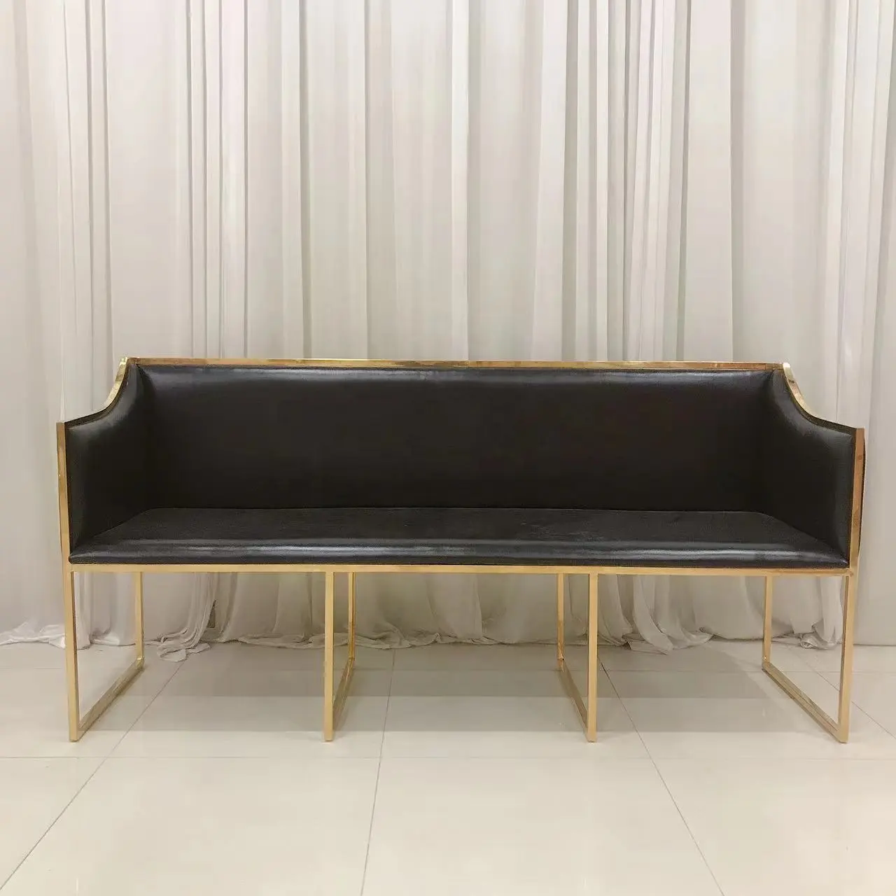 Black PU Leather Simple Morden Style Golden Wedding Sofa Wedding Furniture Love Seat