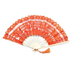 婚礼装饰舞蹈派对纯棉黑色蕾丝折叠手持扇子刺绣新娘手扇竹五线谱 - Product Image 2