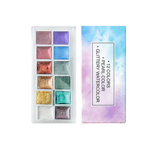 Ensemble de peinture à l'aquarelle pour artistes, 12, 36 ou 48 couleurs nacrées, pigments solides en forme de gâteau, avec pinceau, éponge et palette - Product Image 1