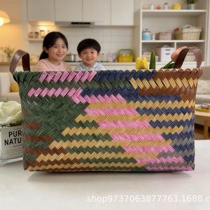 ตะกร้าเก็บของทอมือทรงสี่เหลี่ยมผืนผ้า สีสันสดใส ความจุขนาดใหญ่ สำหรับใช้ในบ้าน รถยนต์ ห้องนอน ผลิตจากวัสดุธรรมชาติ - Product Image 2