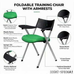Chaise de formation en maille noire avec tablette d'écriture et accoudoirs, pieds en acier, chaise de bureau scolaire 33587-SF036A - Product Image 4
